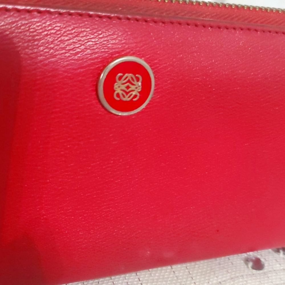 LOEWE Zip Around Long Wallet Pink/Red Anagram Leather Wallet - Picture 4 of 15